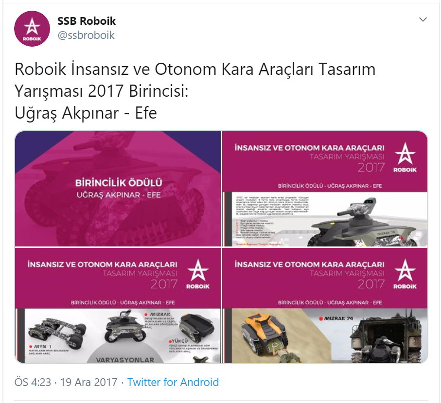 Roboik 2017 Otonom Kara Araçları Tasarım Yarışması sonuçları